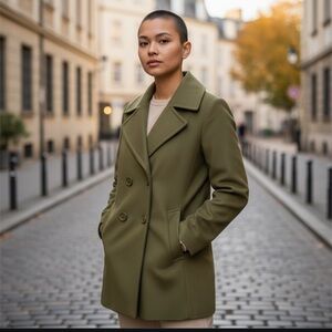 New York and Company green double breasted peacoat.